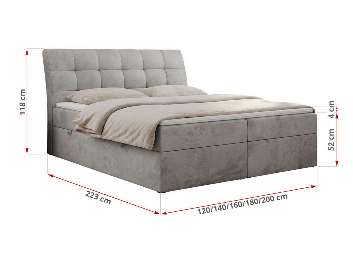 BOXBETT DIEGOS 120/200 Hellgrau Velvet - H3 - Hellgrau, Holz/Textil (120/200cm) - MKS