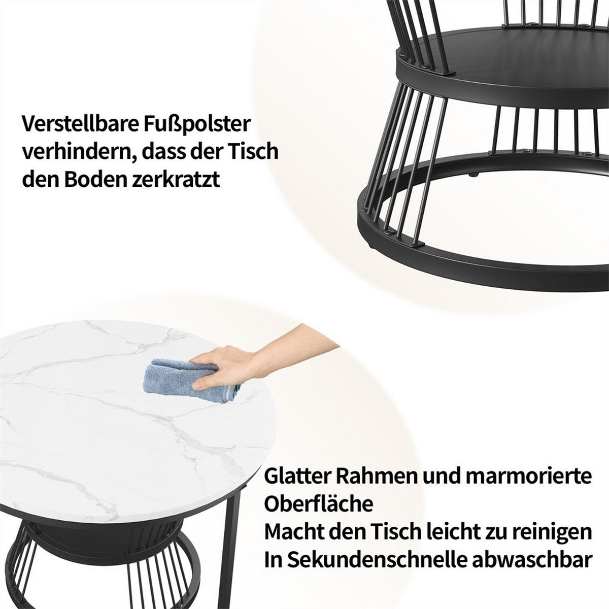 COUCHTISCH 2er-Set - Runder Couchtisch - Durchmesser 70 cm und Durchmesser 45 cm - Weiß und Schwarz - Schwarz, Holzwerkstoff (70/70/45cm) - DELFA