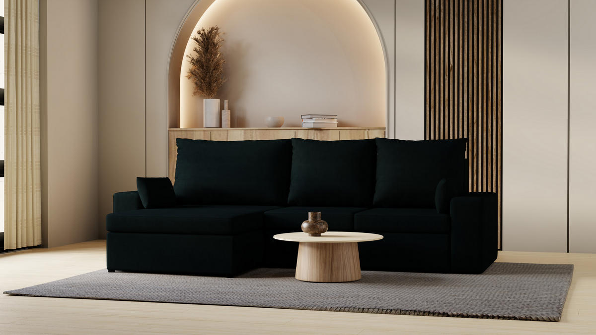 ECKSOFA Paco mit Bettkasten und Schlaffunktion, L-Form/XL-Form, Velourstoff, Universal - Anthrazit, Holzwerkstoff (276/145cm) - 4ALL HOME