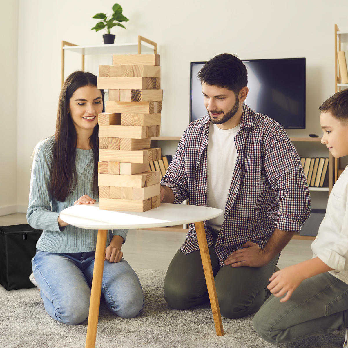 WACKELTURM - Hellbraun, Holz/Textil (21/21cm) - Relaxdays