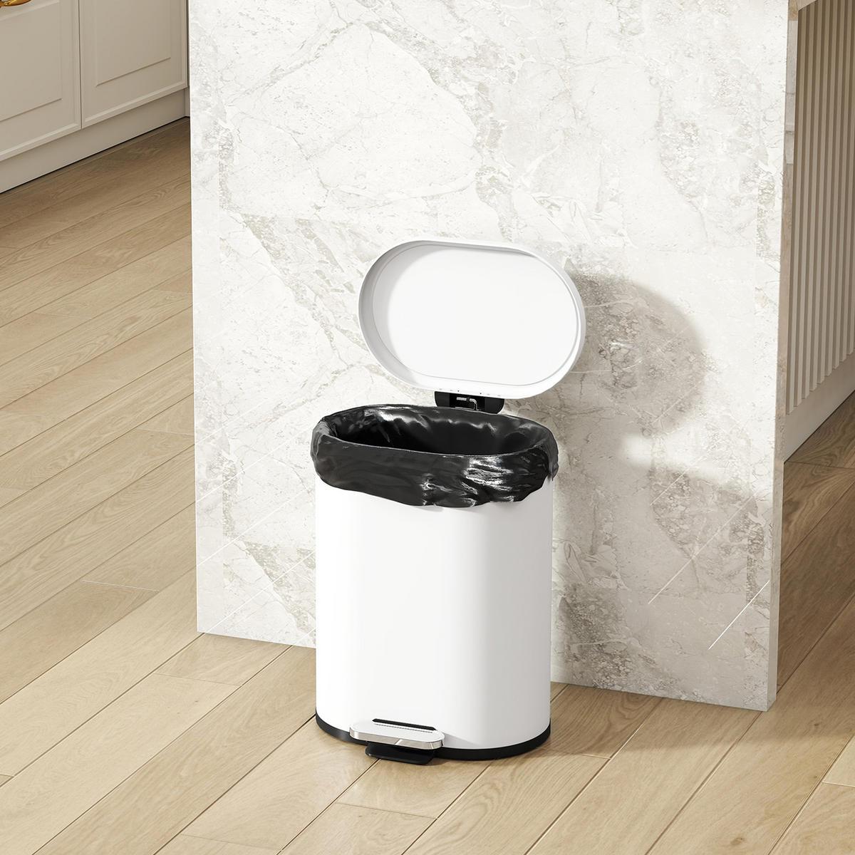 MÜLLEIMER 12L Abfalleimer mit Deckel Fußpedal Soft-Close-Funktion - Weiß, Metall (25.5/37.5/30cm) - HOMCOM