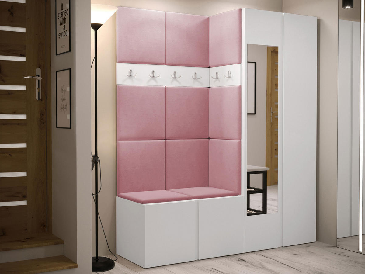 GARDEROBEN-SET Orion XII - Weiß/Rosa, Holzwerkstoff/Kunststoff (158/186/46cm) - MIRJAN24