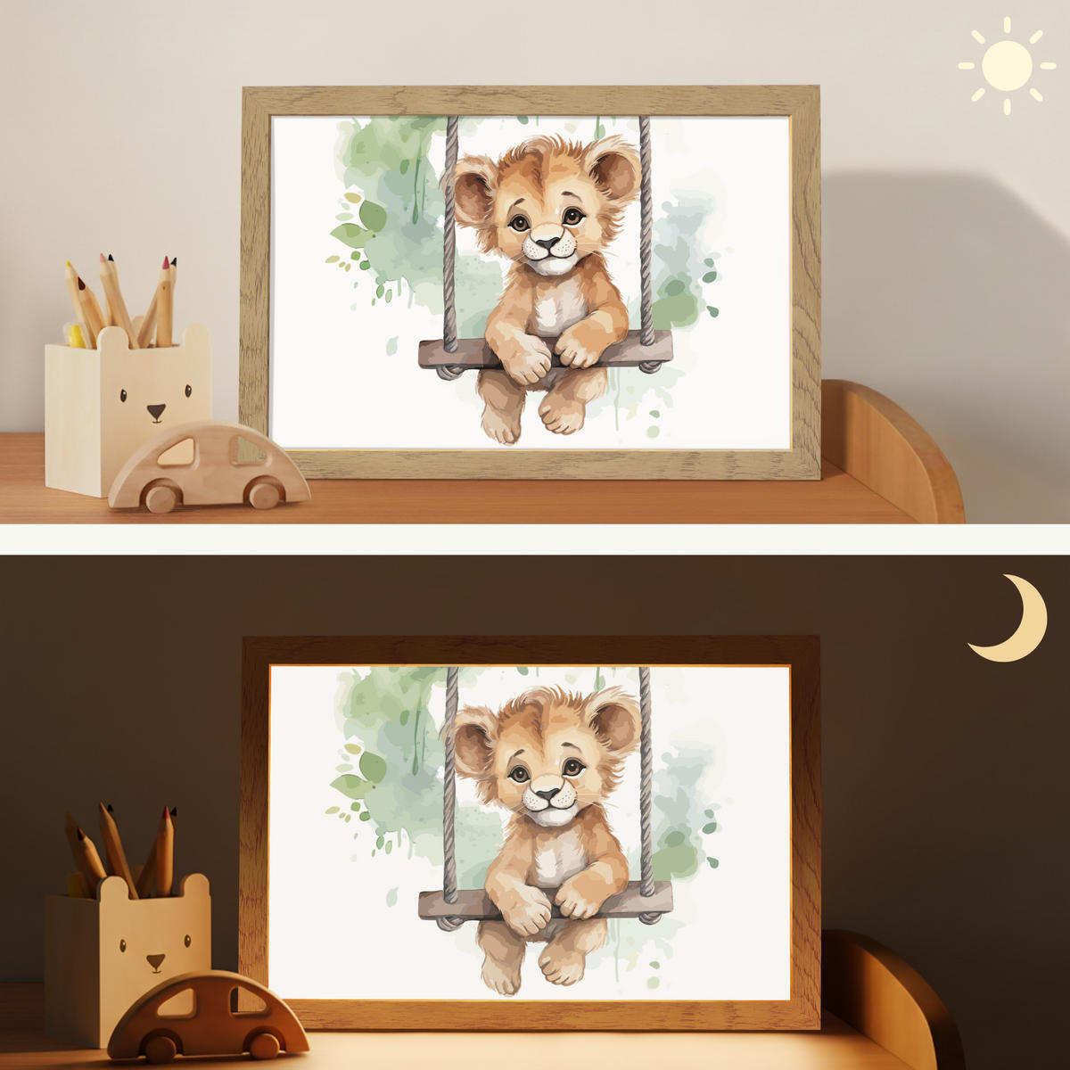 NACHTTISCHLAMPE Löwe - Tier - Kinder - Dschungel 30x20 cm - Weiß, Holzwerkstoff (8/30/20cm)