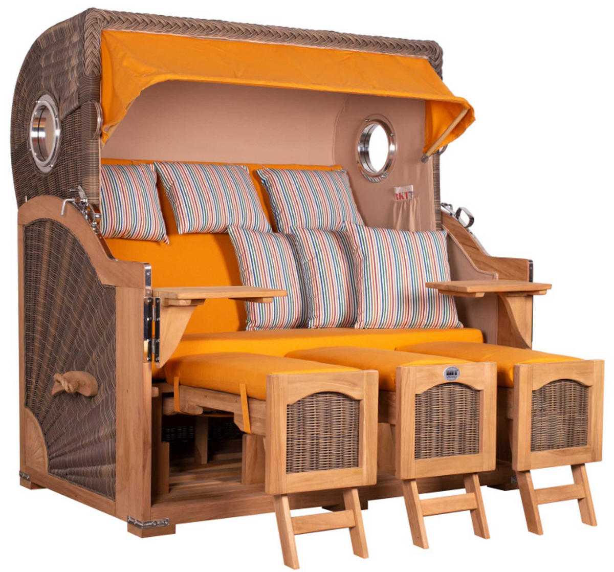 STRANDKORB XXL Düne Grande Teak PE Grey - Gelb/Braun, Metall (170/170/95cm) - Mr. Deko