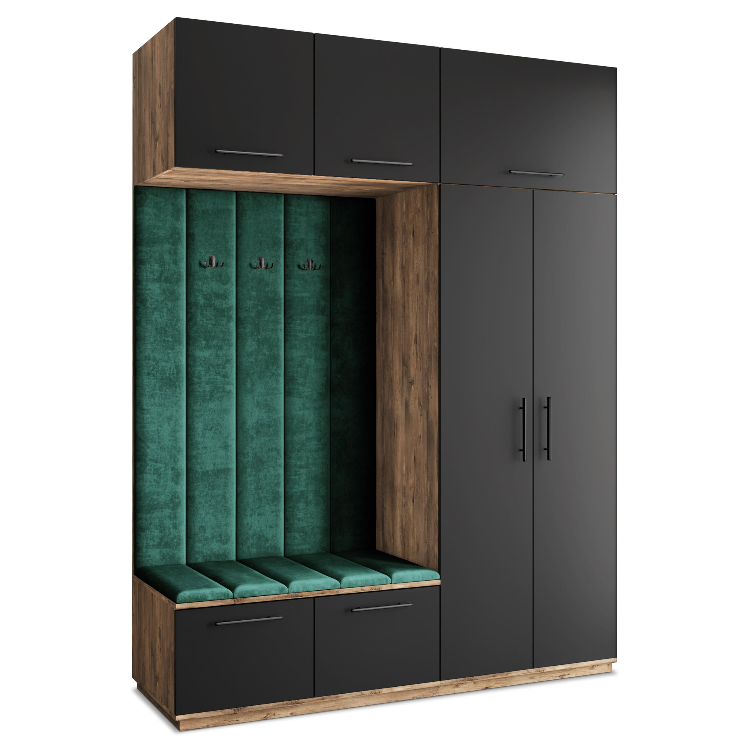 Masseno Garderobenschrank Eiche, Schwarz, Grün 180x240x60 cm