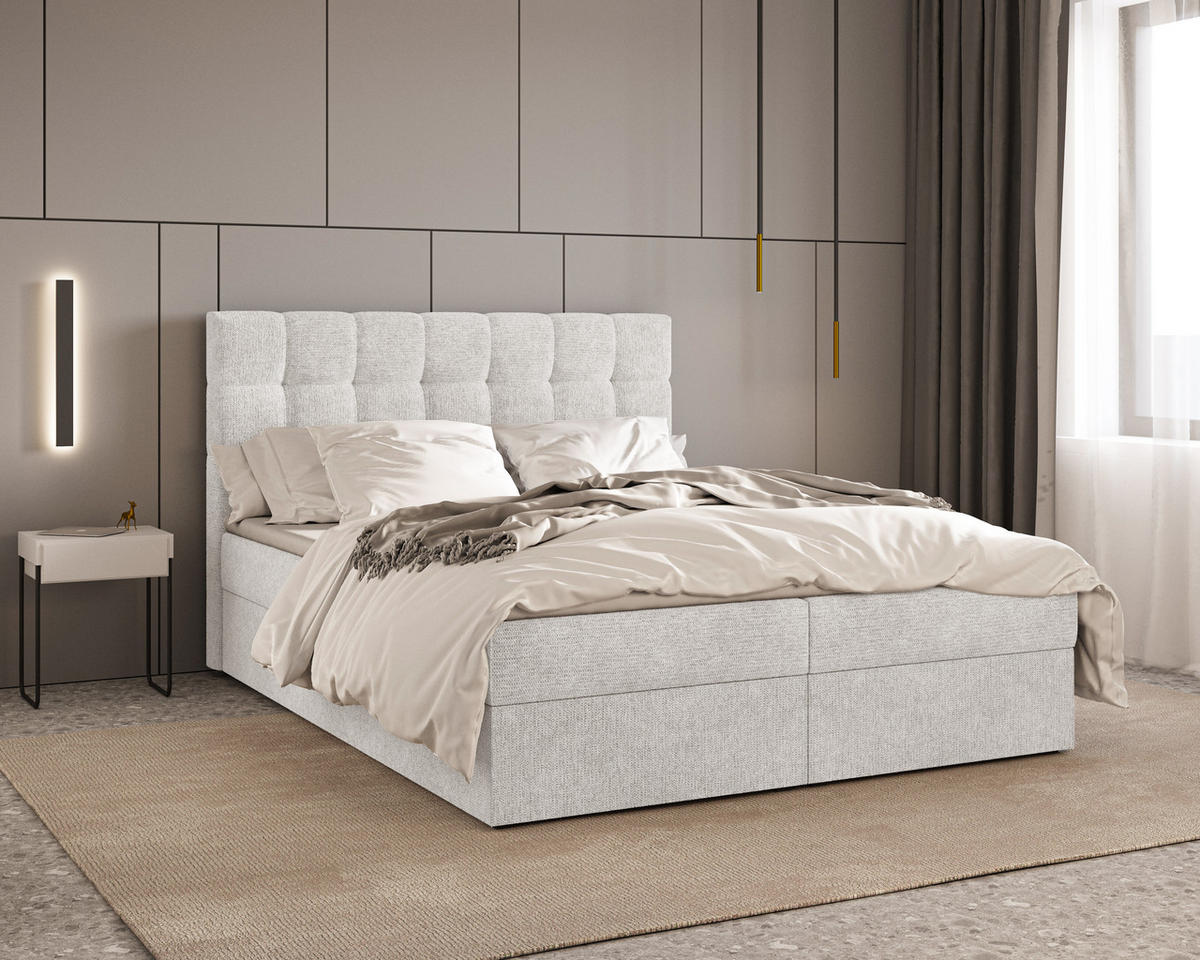 BOXBETT - Bett 05 OSLO - Aragon - 140x200 cm - mit Bettkasten und Komfort-Topper - Weiß, Holz (140/200cm) - ROYAL24_MARKT