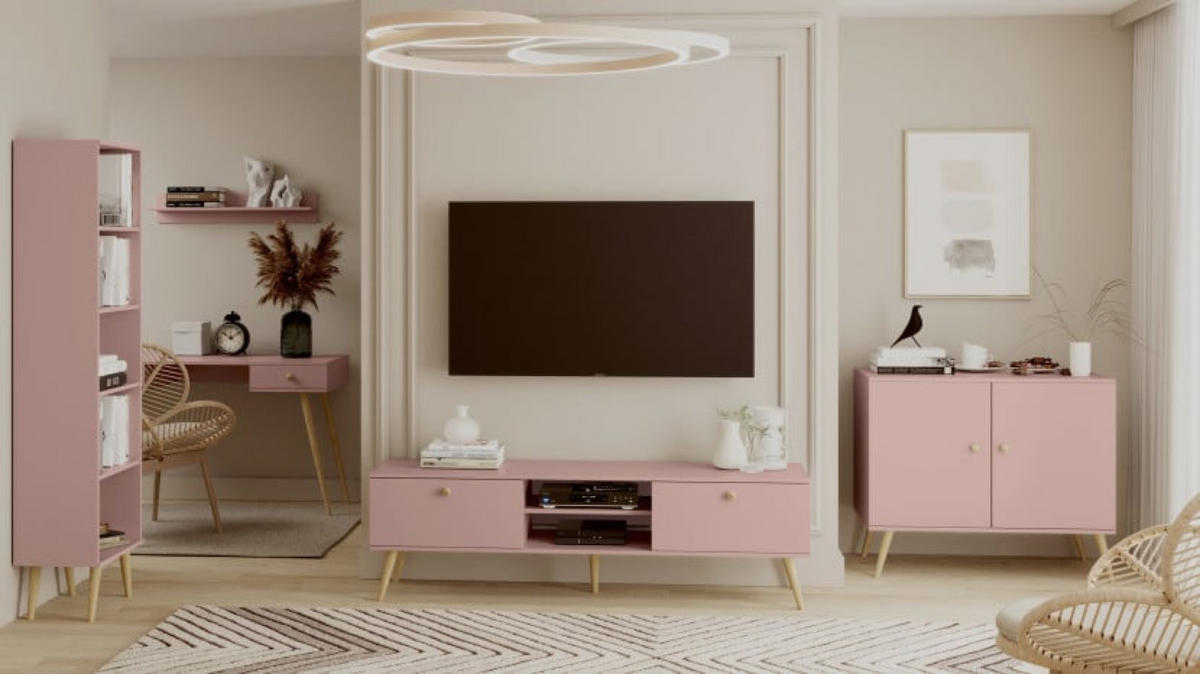 TV-SCHRANK Rosa Boho Skandinavisch Holzbeine - Rosa, Holzwerkstoff (170/50/41cm) - Sepro Meble
