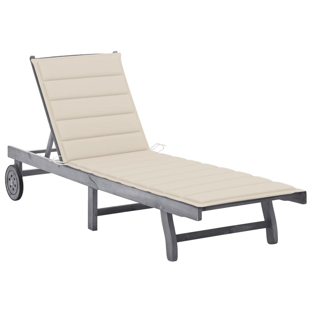 SONNENLIEGE mit Auflage Grau Akazie Massivholz - Grau, Holz (59/85/200cm) - furnicato