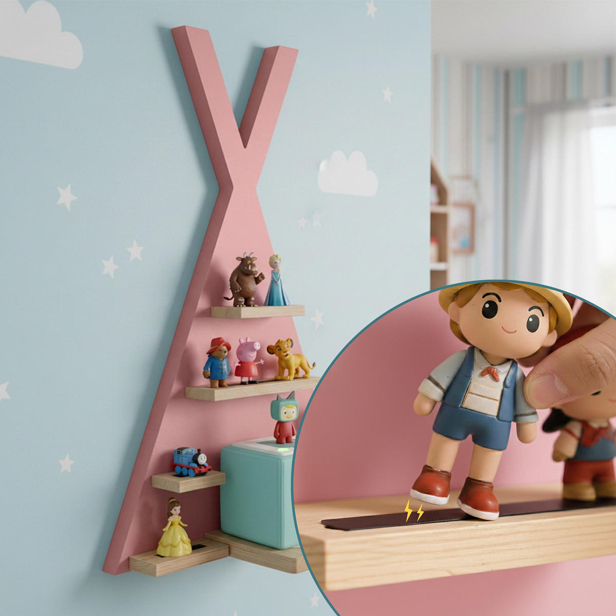 WANDREGAL Rosa für Toniebox - Rosa, Holz/Holzwerkstoff (49/69/9cm) - Relaxdays
