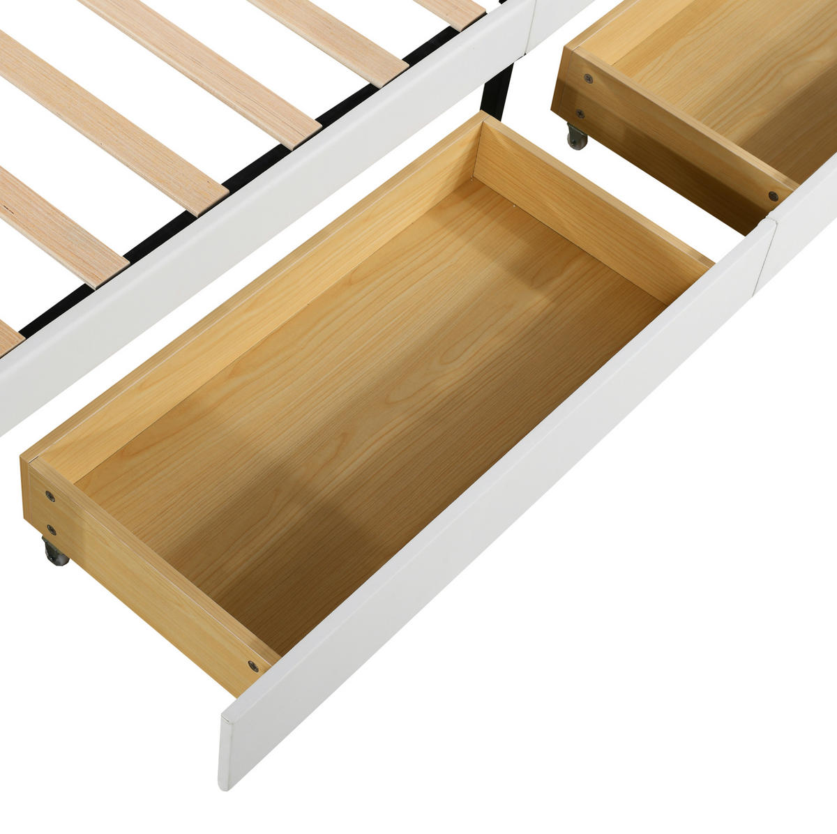 KINDEREINZELBETTEN aus Kunstleder 90x200 cm in Weiß mit LED-Beleuchtung & 2 Schubladen - Weiß, Leder (90/200cm) - Modfu