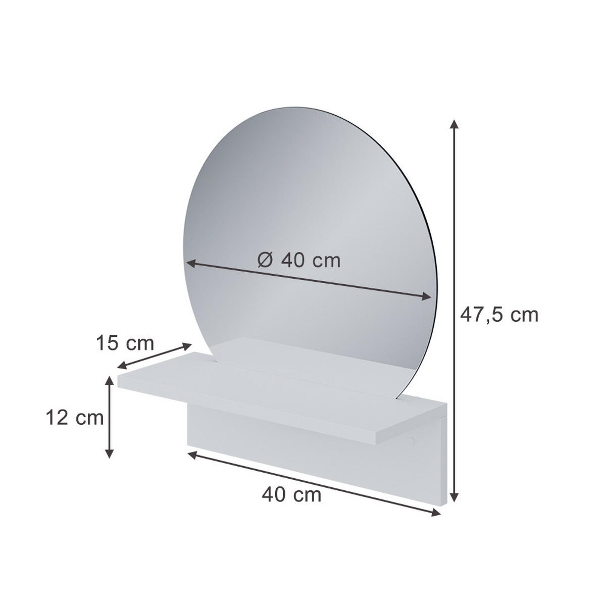 BADEZIMMERSPIEGEL Elyra Weiß 40 x 47.5 cm mit Ablage - Weiß, Holzwerkstoff (40/47.5/15cm) - Vicco