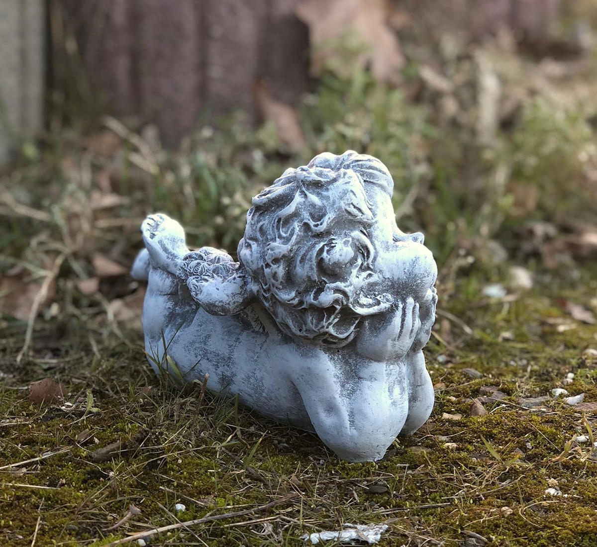 STEINFIGUR liegender Engel Grabschmuck frostfest wetterfest - Grau, Stein (8/13/19cm) - stoneandstyle