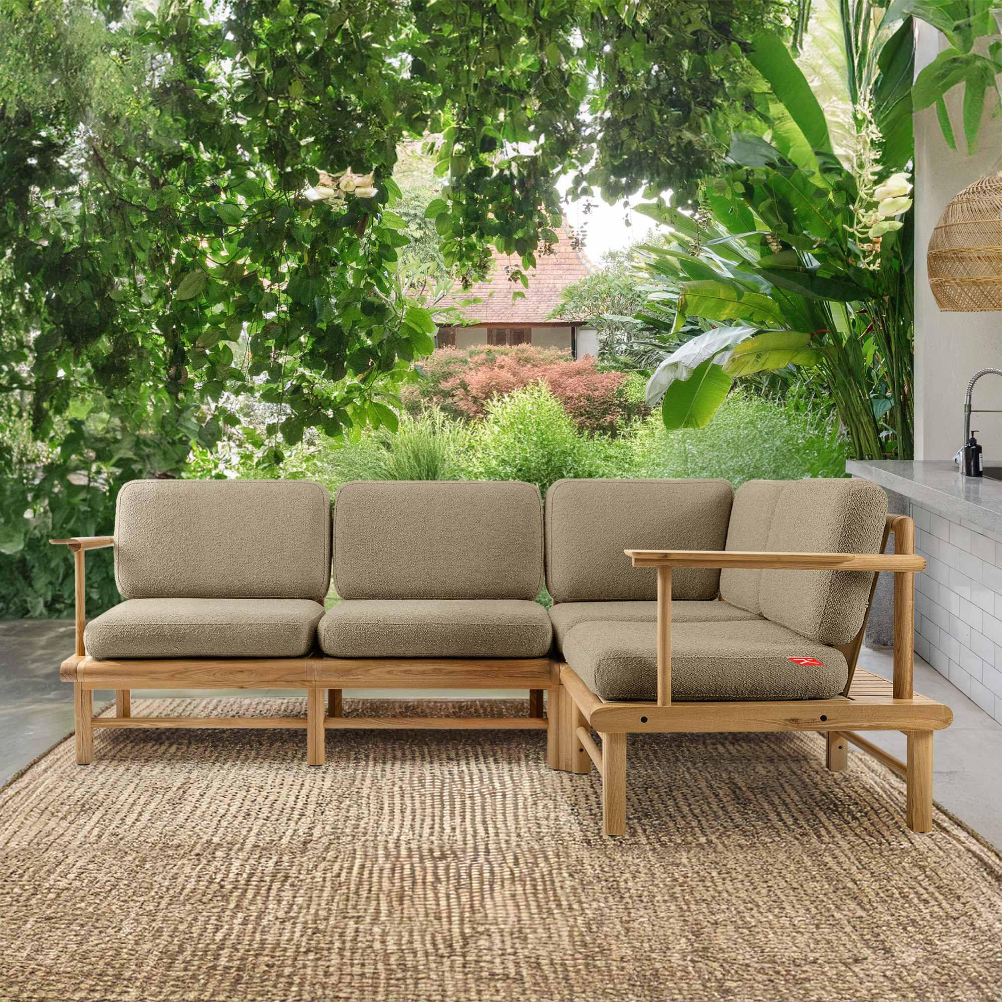 LOUNGESOFA ATREDA rechts - Beige, Holz/Textil (230/74/160cm) - KONSIMO®