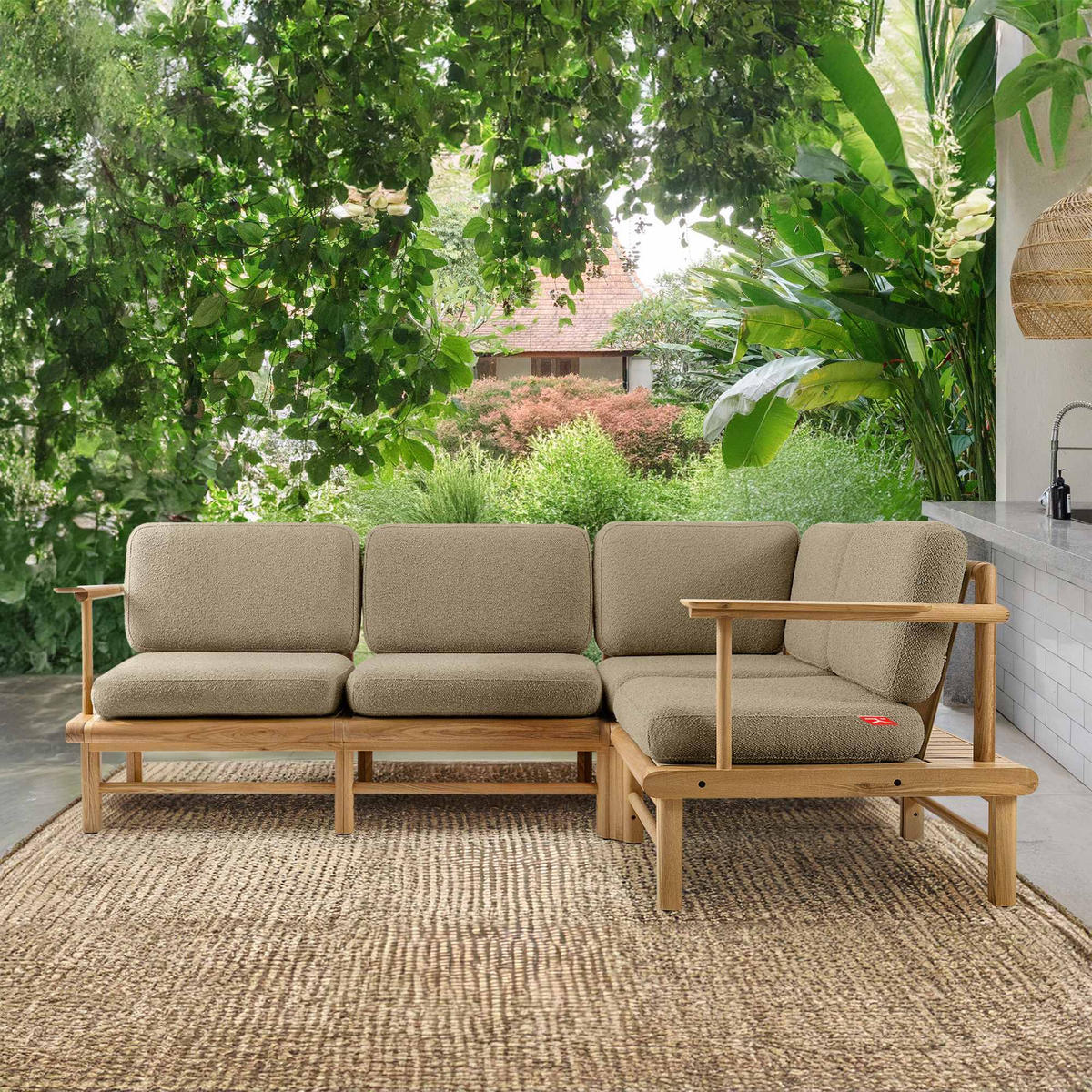 LOUNGESOFA ATREDA rechts - Beige, Holz/Textil (230/74/160cm) - KONSIMO®