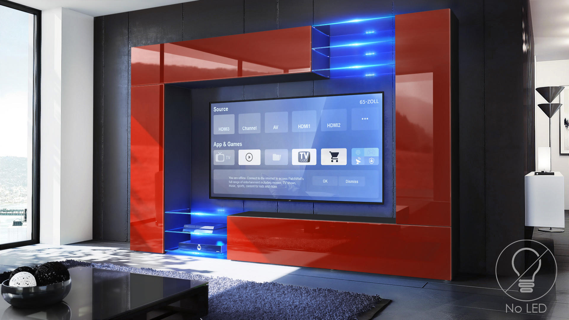 WOHNWAND Mirage Front in Bordeaux Hochglanz - Bordeaux, Holzwerkstoff (262/182.5/39cm) - Vladon