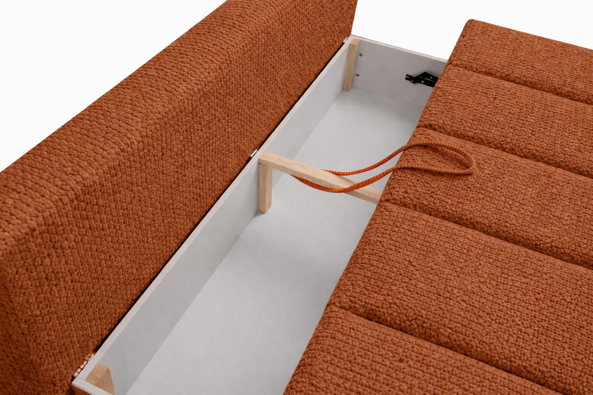 SOFA Mit Schlaffunktion Und Bettkasten, Chenille-Stoff Flow, Kupfer, PIANO - Kupferfarben, Holz (207/91/103cm) - Kaiser Möbel