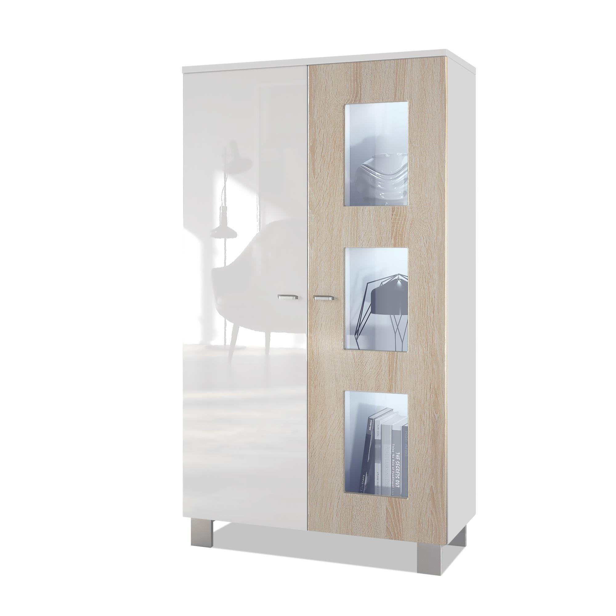 VITRINE Denjo Tür in Eiche sägerau - Eiche San Remo, Holzwerkstoff (71/129/35cm) - Vladon