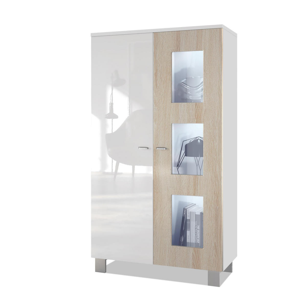VITRINE Denjo Tür in Eiche sägerau - Eiche San Remo, Holzwerkstoff (71/129/35cm) - Vladon