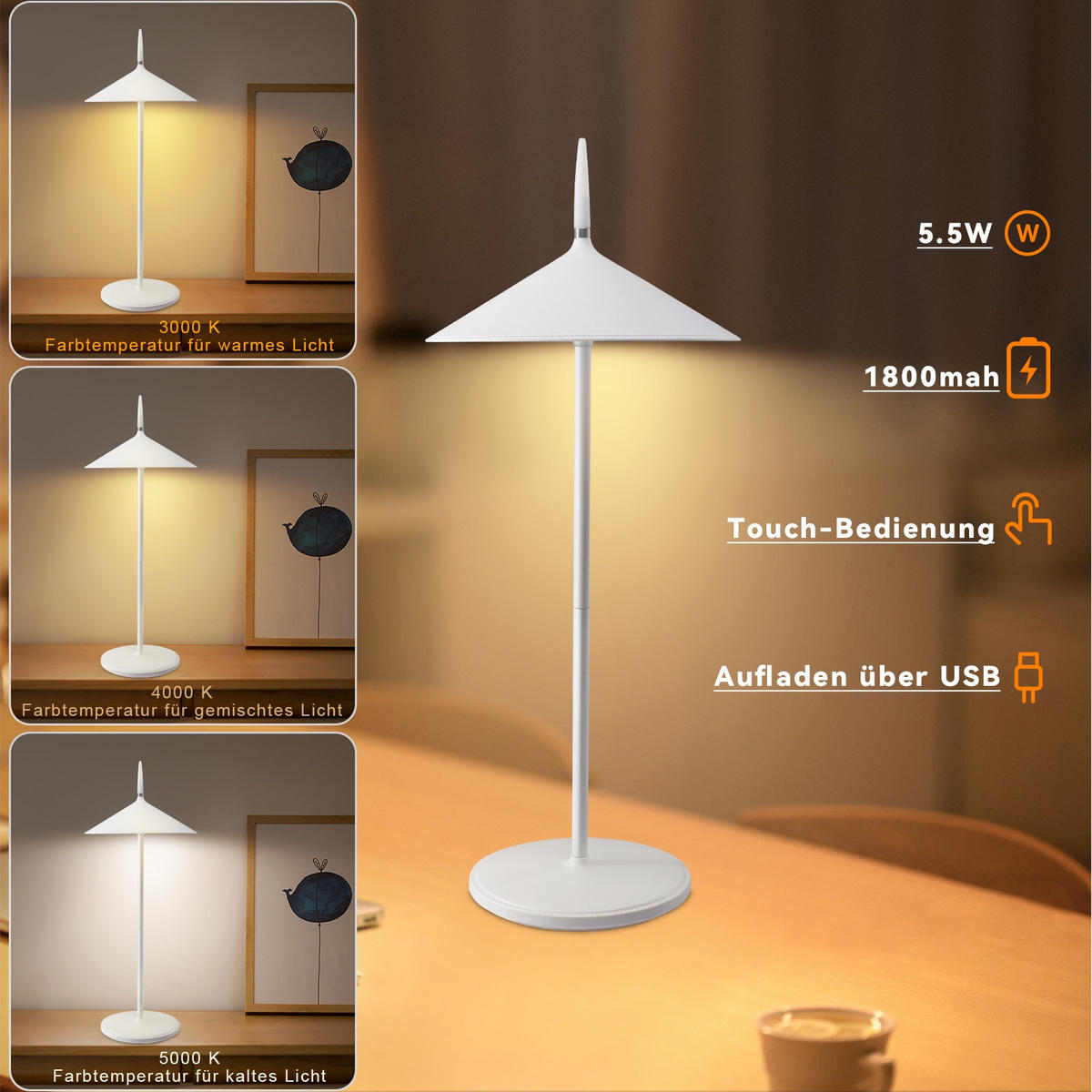 LED TISCHLEUCHTE Nauser (2er-Set) - Weiß, Kunststoff (15.4/15.4/37.6cm) - Nettlife