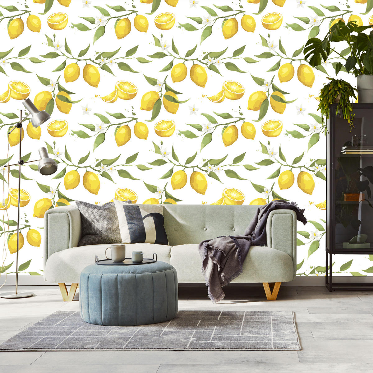 VLIESTAPETE Zitronen und Blätter – Gelb, Grün, Weiß – 50x1000 cm - Gelb/Weiß, Papier (50/1000cm) - Muralo