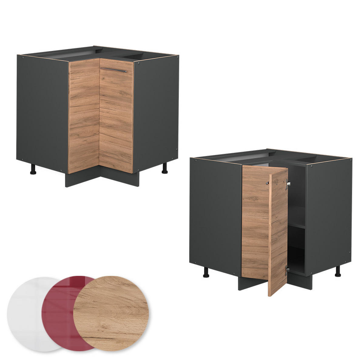 ECKUNTERSCHRANK Fame-Line Goldkraft Eiche 80.5 cm, AP Marmor - Anthrazit/Eiche Wotan, Holzwerkstoff (80.5/82/60cm) - Vicco
