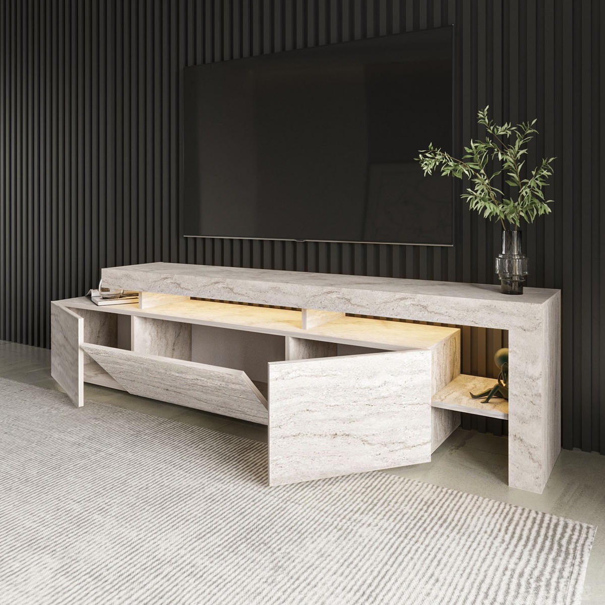 TV-MÖBEL Beliz Travertin - Beige, Holz (192/53/37cm) - Habitat Garten