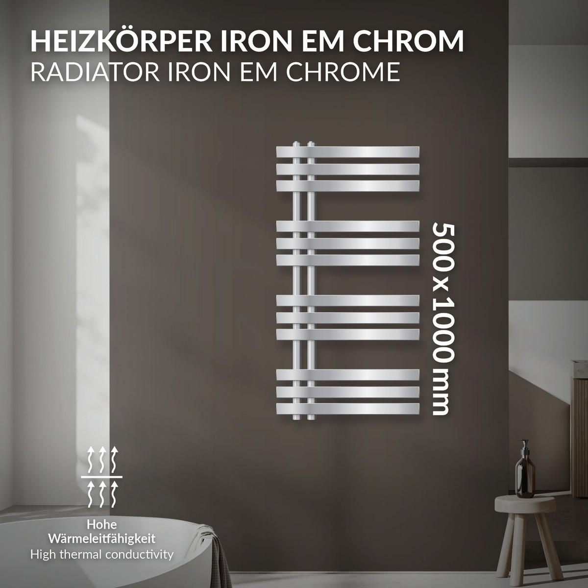KOUPELNOVÝ radiátor Iron EM 500x1000 chrom - chromová, kov (50/100/3cm) - LuxeBath