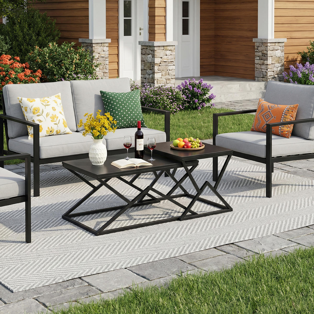 COUCHTISCH mit Holzplatte und Metallgestell, Schwarz - Schwarz, Metall (50/80/40cm)