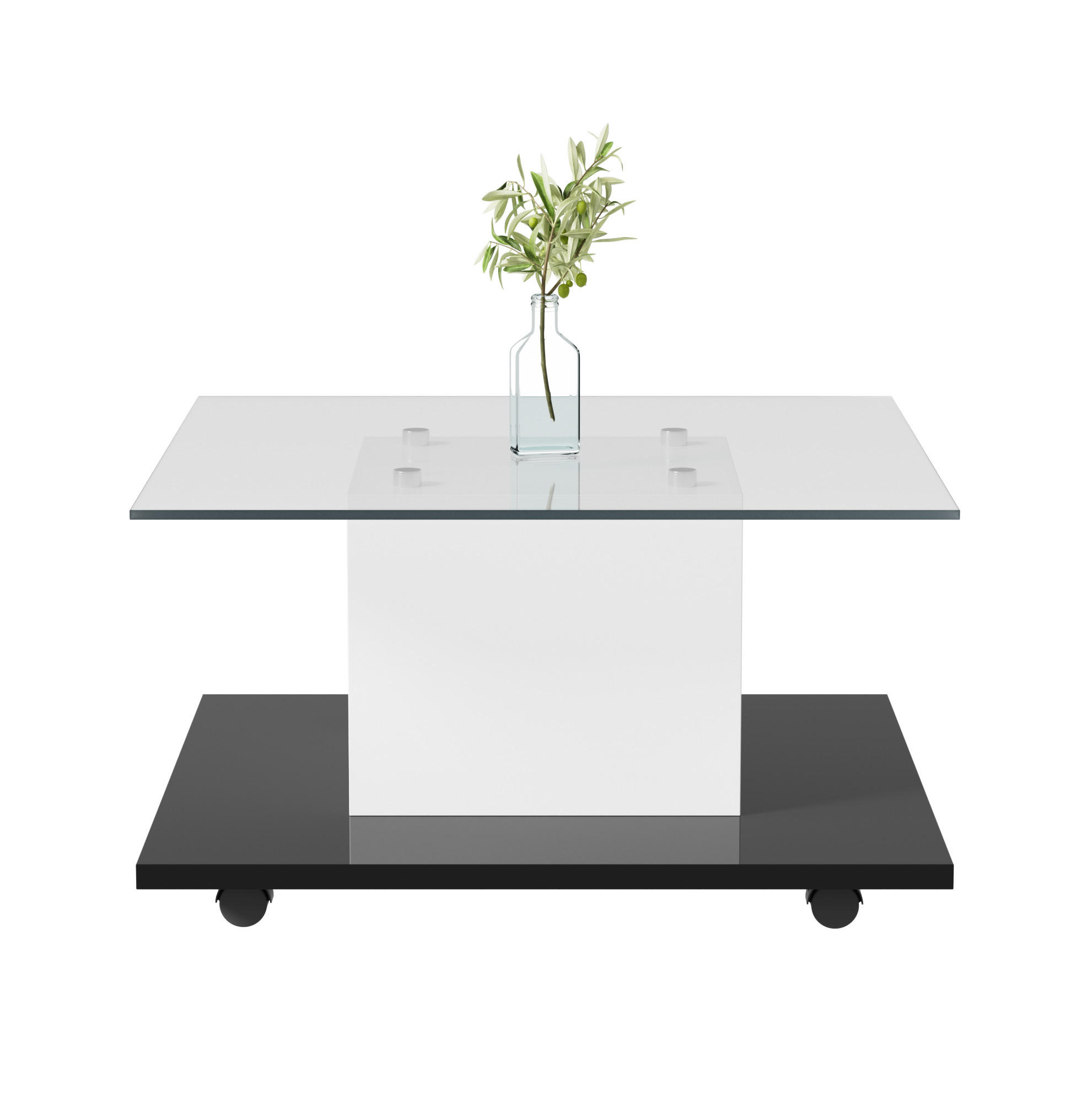 COUCHTISCH 80/80/40 cm mit LED-Beleuchtung, Glasplatte und Rollen - Weiß, Holzwerkstoff (80/80/40cm) - Flora Grace