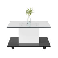 COUCHTISCH 80/80/40 cm mit LED-Beleuchtung, Glasplatte und Rollen - Weiß, Holzwerkstoff (80/80/40cm) - Flora Grace