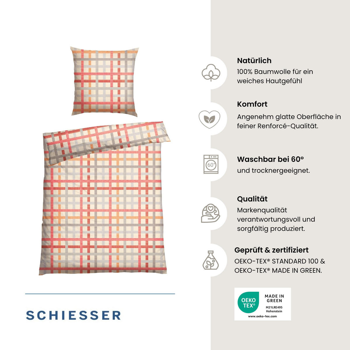 BETTWÄSCHESET Luiza - Renforcé - 2-teilig - 135x200 cm - Apricot - Dunkelrosa, Textil (135/200cm) - SCHIESSER