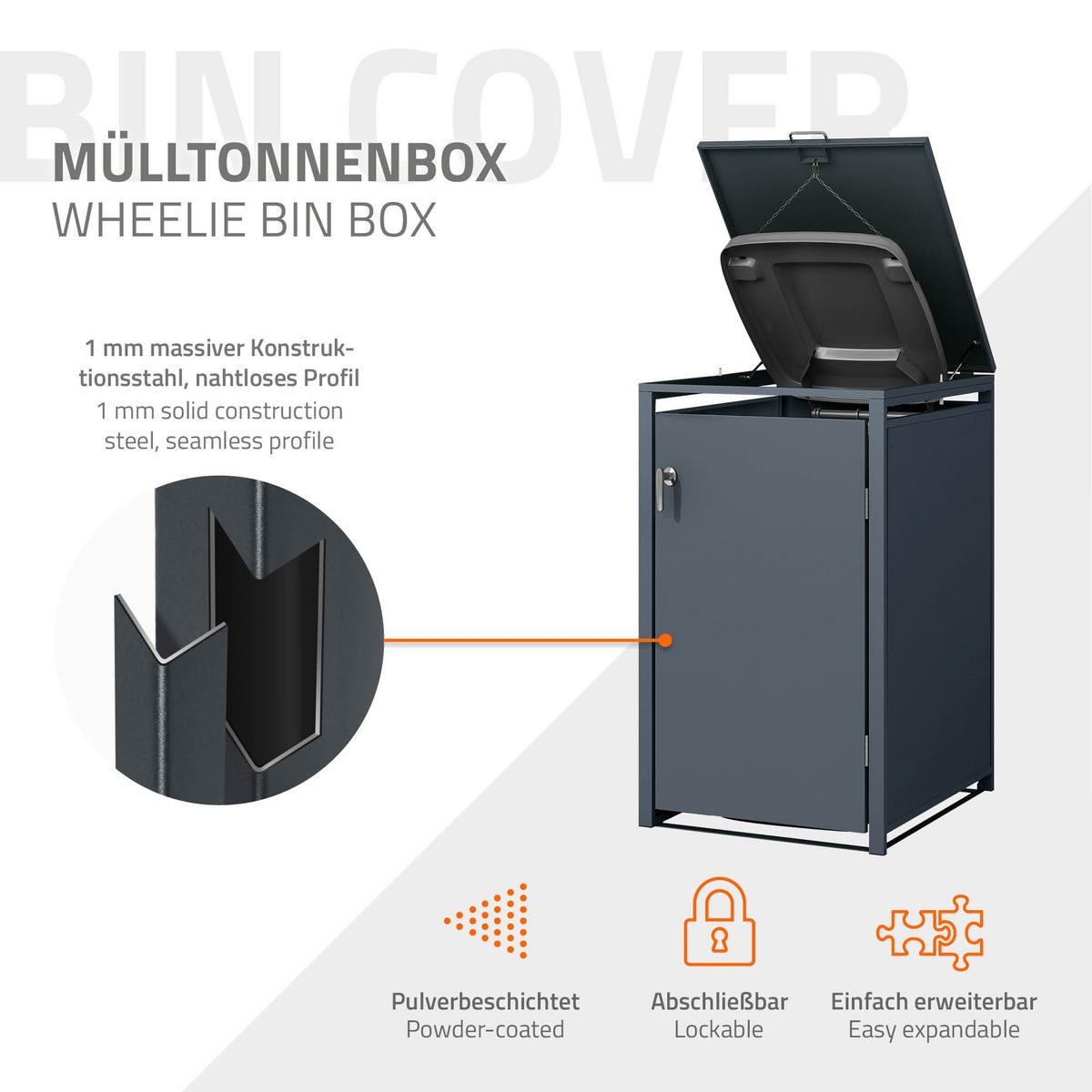 MÜLLTONNENBOX 1er Anthrazit - Anthrazit, Metall (80/116.3/68cm) - ML-DESIGN