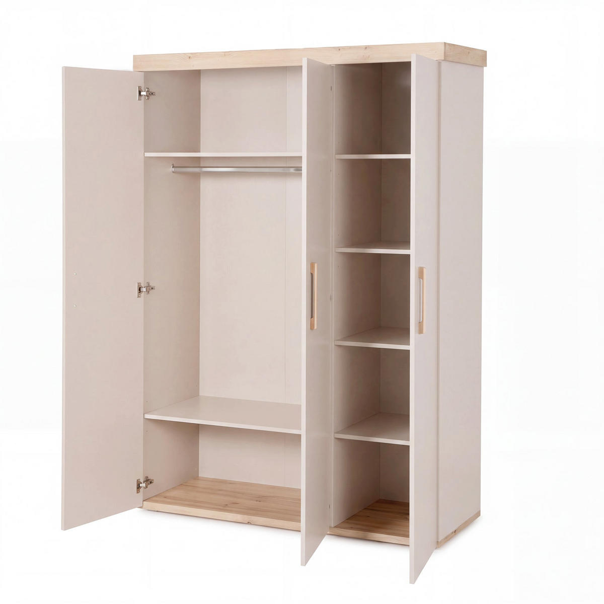KINDERKLEIDERSCHRANK Jimmy Cashmere - Kaschmir/Eichefarben, Holz/Holzwerkstoff (138/195/53cm) - Roba