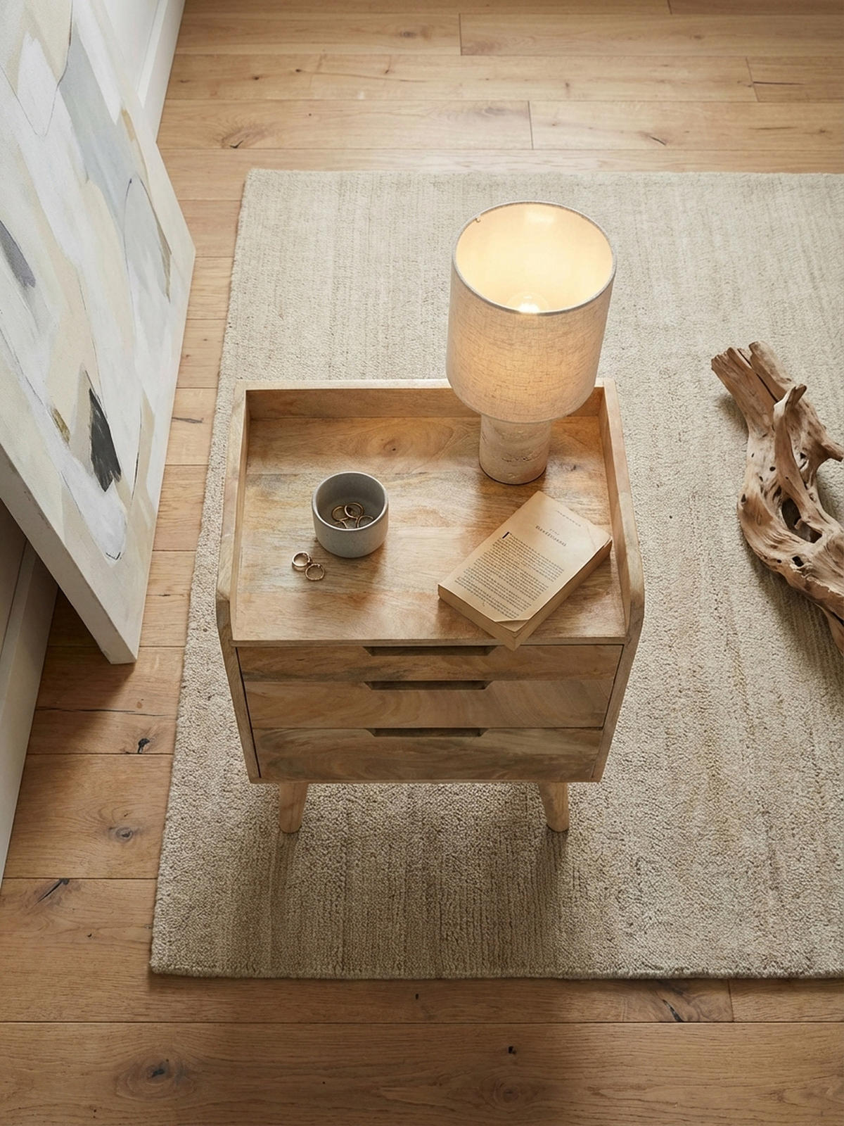 NACHTTISCH – Mango Massivholz, 45x33x63 cm, Hellbraun, 3 Schubladen, Ablage - Braun, Holz (45/63/33cm) - KADIMA DESIGN