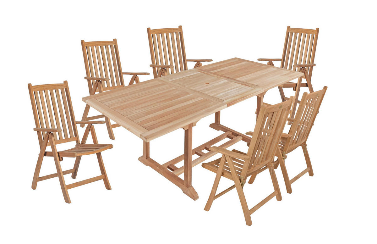 GARTEN-SITZGRUPPE Mads 7-teilig Gartenmöbel-Set - Teakfarben, Holz - DELUKE