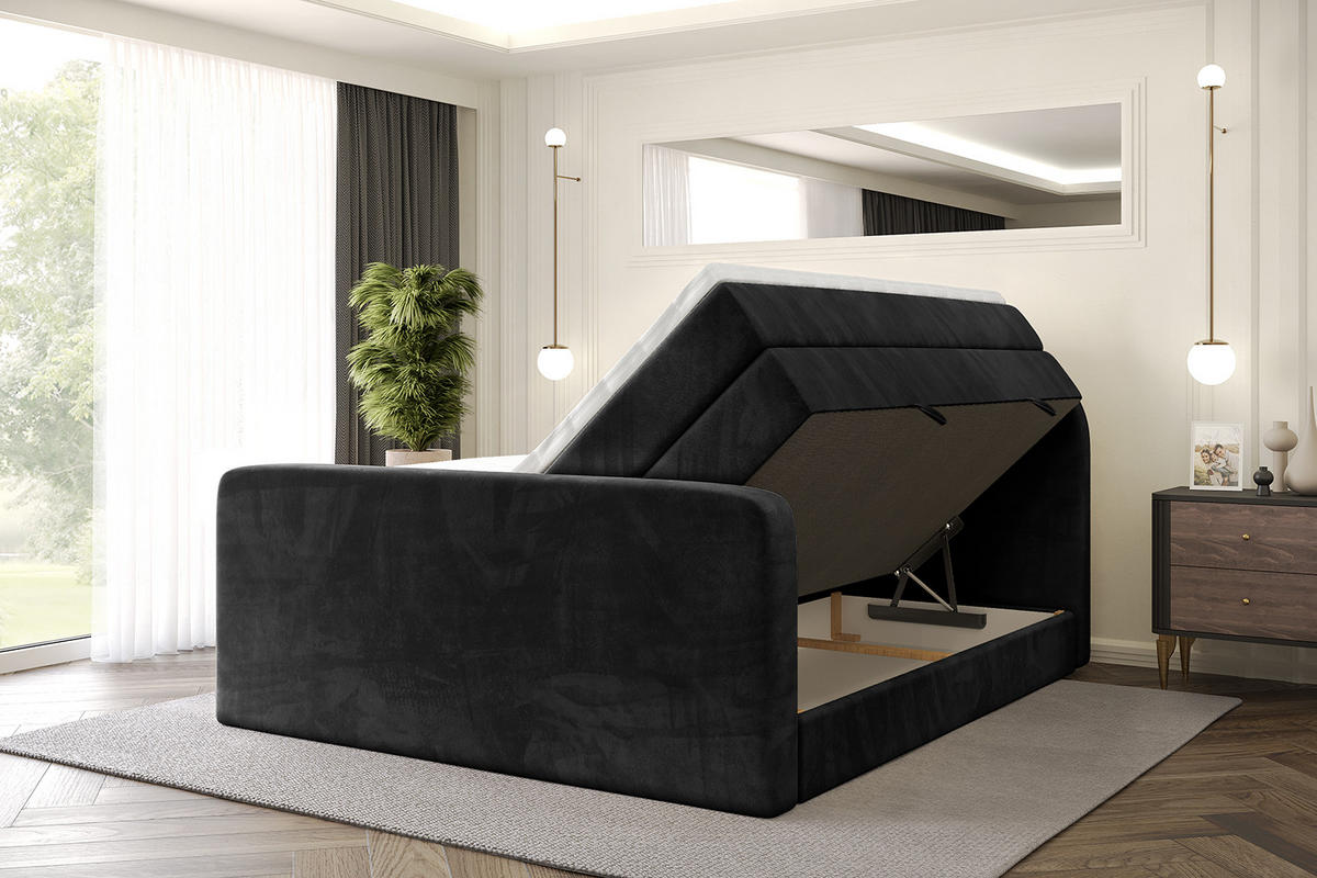 BOXSPRINGBETT mit Matratze und Lattenrost - NOX-Z KING-160x200 - Schwarz Casablanca - Schwarz, Holzwerkstoff (160/200cm) - ALTDECOR