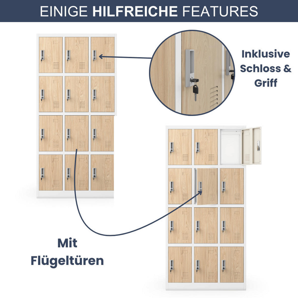 SCHLIESSFACHSCHRANK Spind BERN 12 Fächer185x90x40cm Weiß-Sonoma Eiche - Weiß, Metall (90/185/40cm) - DELUKE
