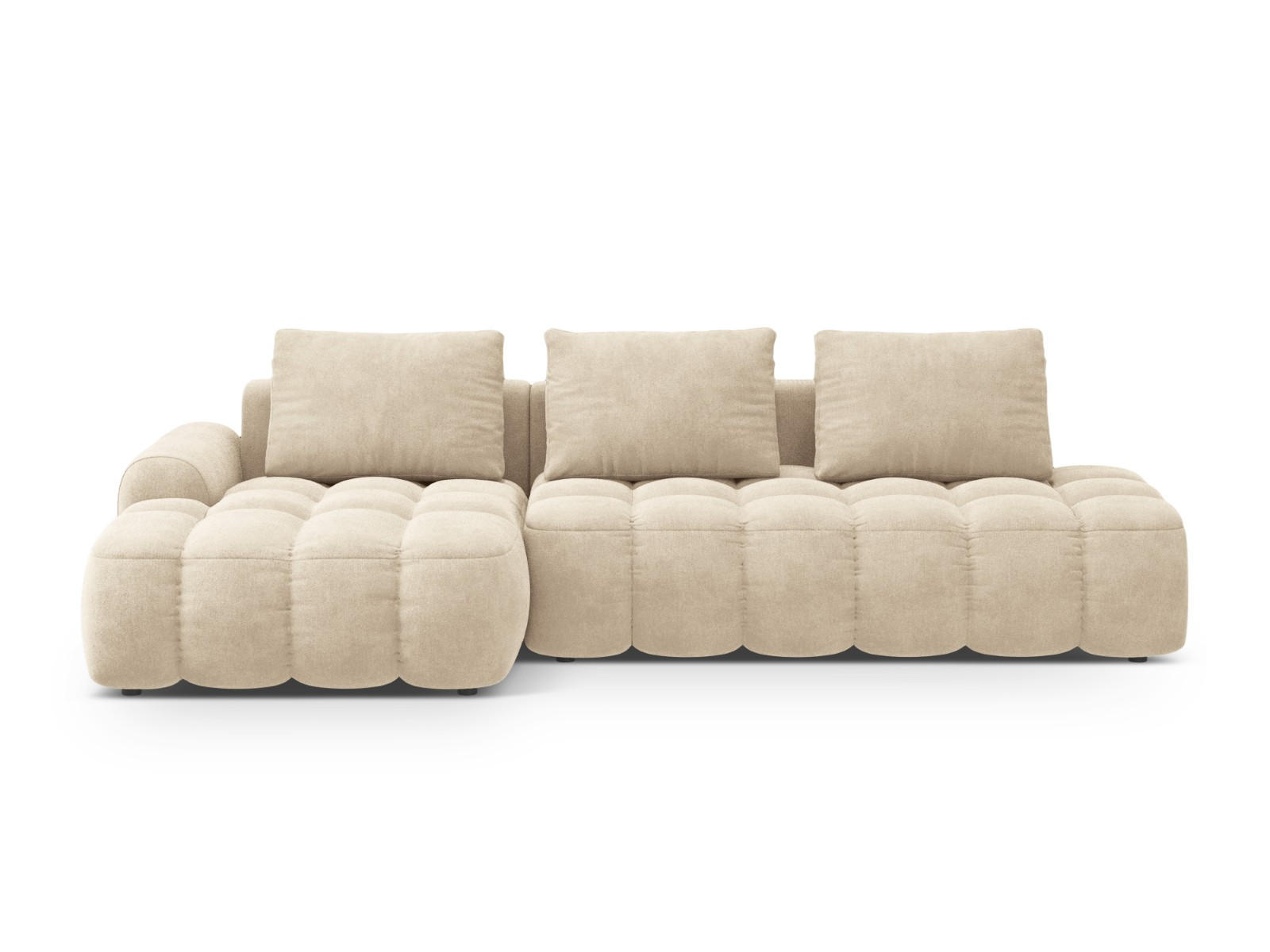 AUSKLAPPBARES-ECKSOFA links mit Container Linz aus Samt leichtes beige 3 Sitzplätze - Creme, Textil (142/275cm) - Cosmopolitan Design