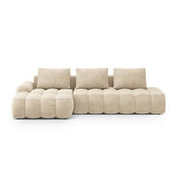 AUSKLAPPBARES-ECKSOFA links mit Container Linz aus Samt leichtes beige 3 Sitzplätze - Creme, Textil (142/275cm) - Cosmopolitan Design