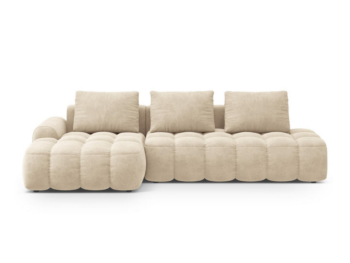 AUSKLAPPBARES-ECKSOFA links mit Container Linz aus Samt leichtes beige 3 Sitzplätze - Creme, Textil (142/275cm) - Cosmopolitan Design