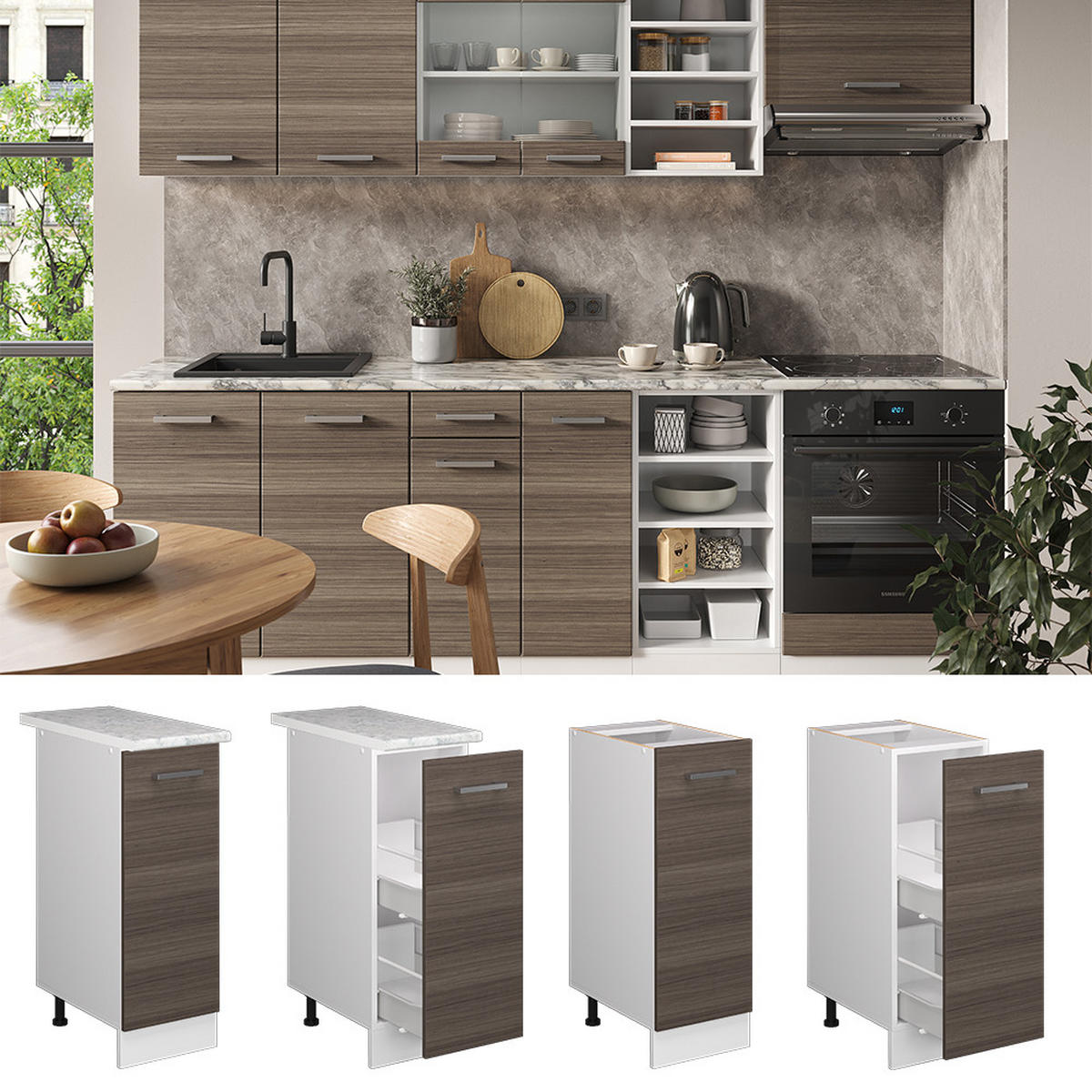APOTHEKERSCHRANK R-Line Grau 30 cm, AP Eiche - Weiß/Braun, Holzwerkstoff (30/81.6/60cm) - Vicco