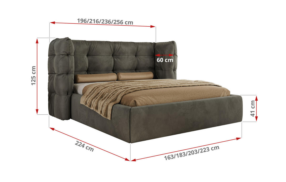 POLSTERBETT FLONELLE CLASSIC 180/200 - Dunkelgrau Velvet - Schaum-Matratze - Dunkelgrau, Textil (180/200cm) - MKS