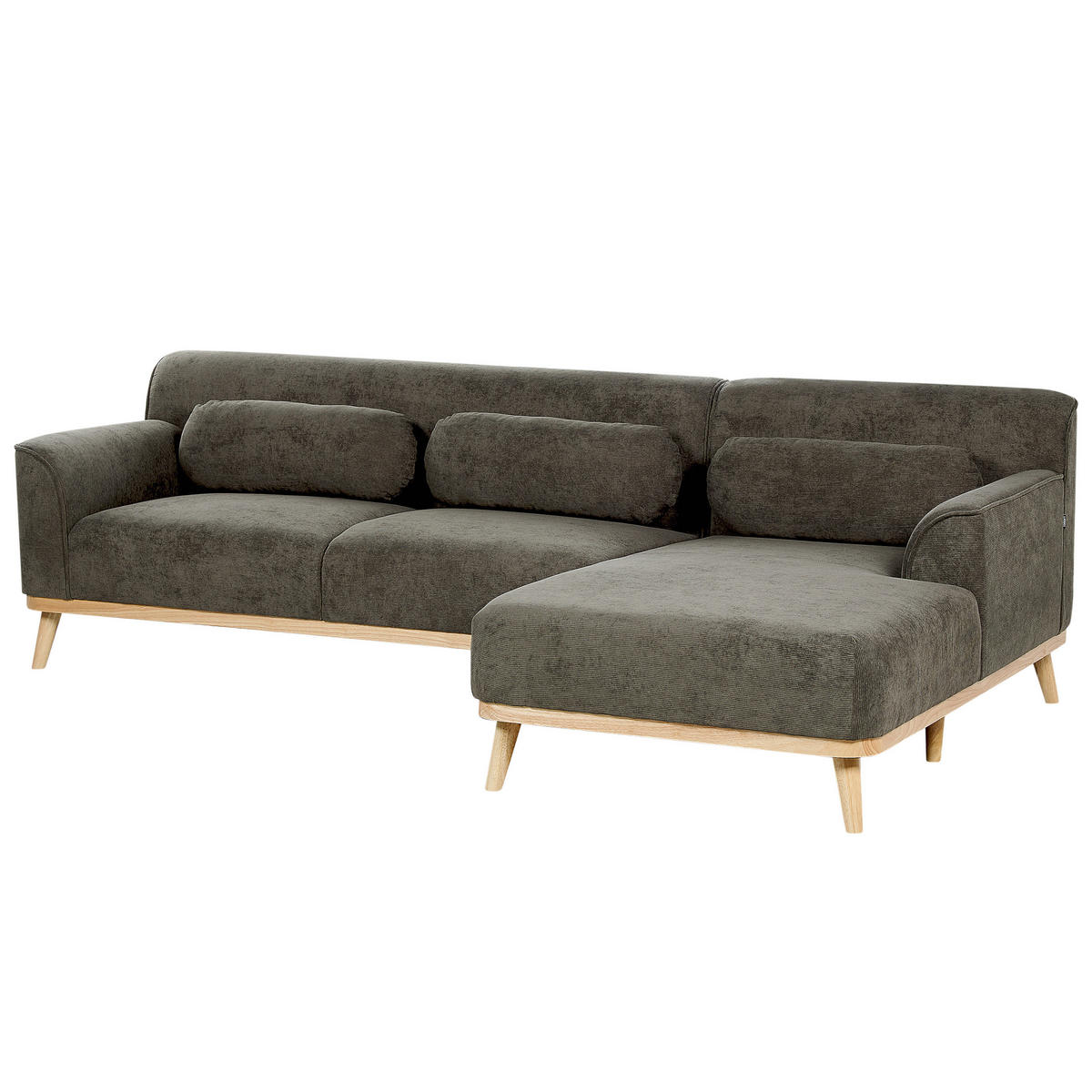 3-SITZER-ECKSOFA Cord dunkelgrün rechtsseitig Simos - Hellbraun/Grün, Textil (264/159cm) - Beliani