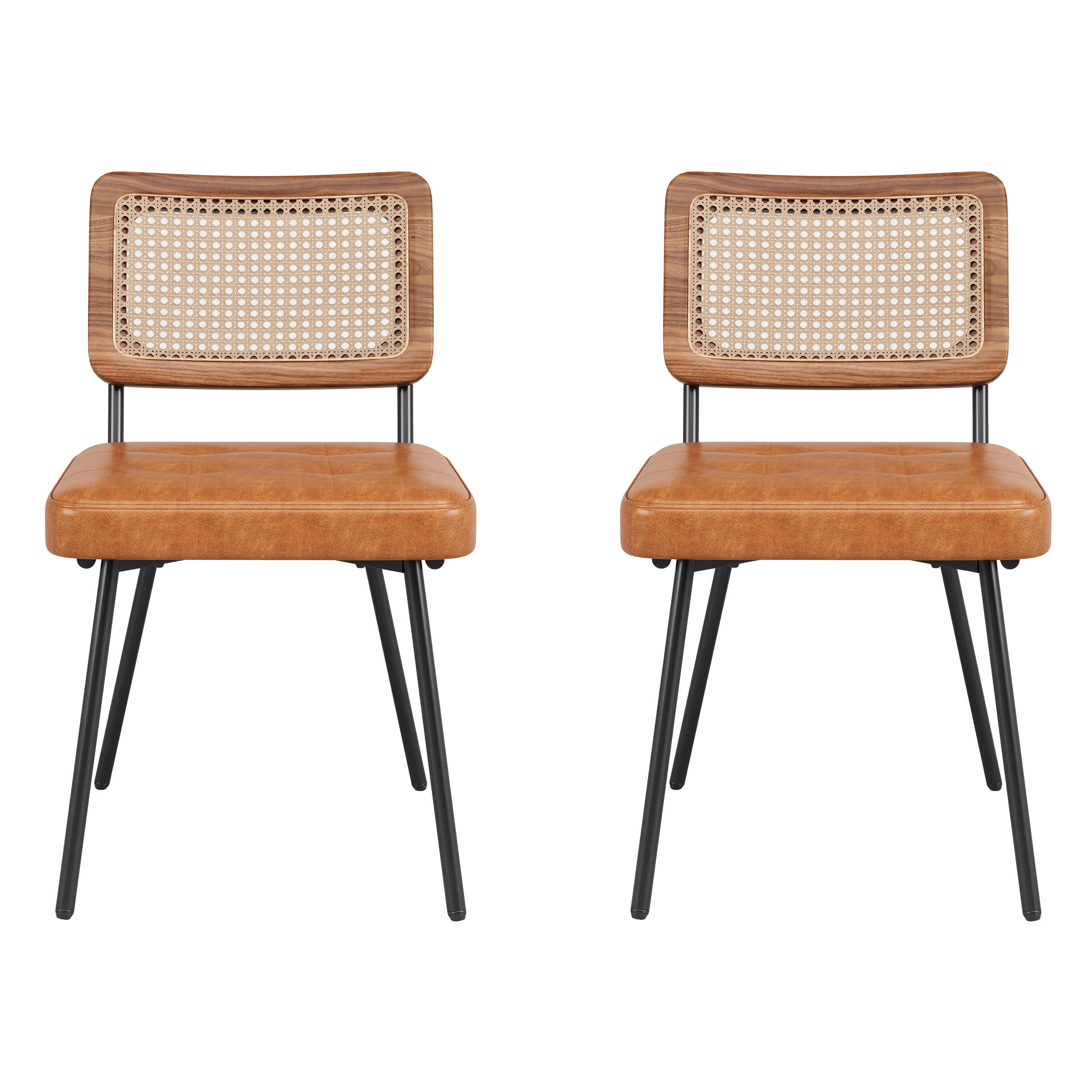ESSZIMMERSTÜHLE 2er-Set PU-Leder & Rattan Braun - Braun, Leder/Holzwerkstoff (61/79/46cm) - Urban Meuble