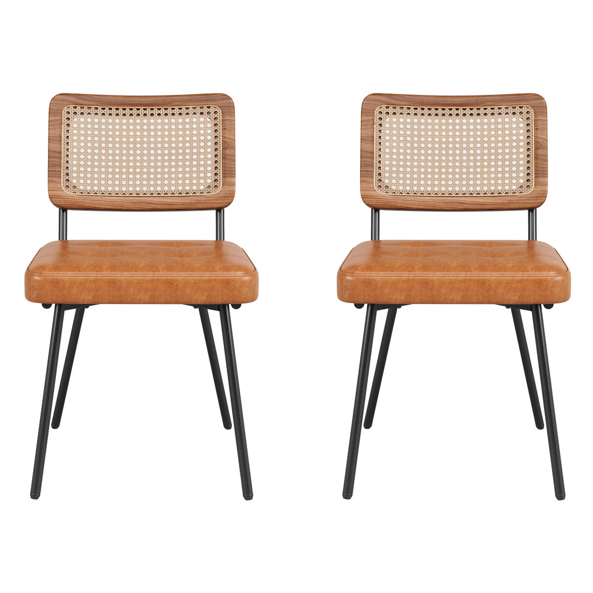 ESSZIMMERSTÜHLE 2er-Set PU-Leder & Rattan Braun - Braun, Leder/Holzwerkstoff (61/79/46cm) - Urban Meuble