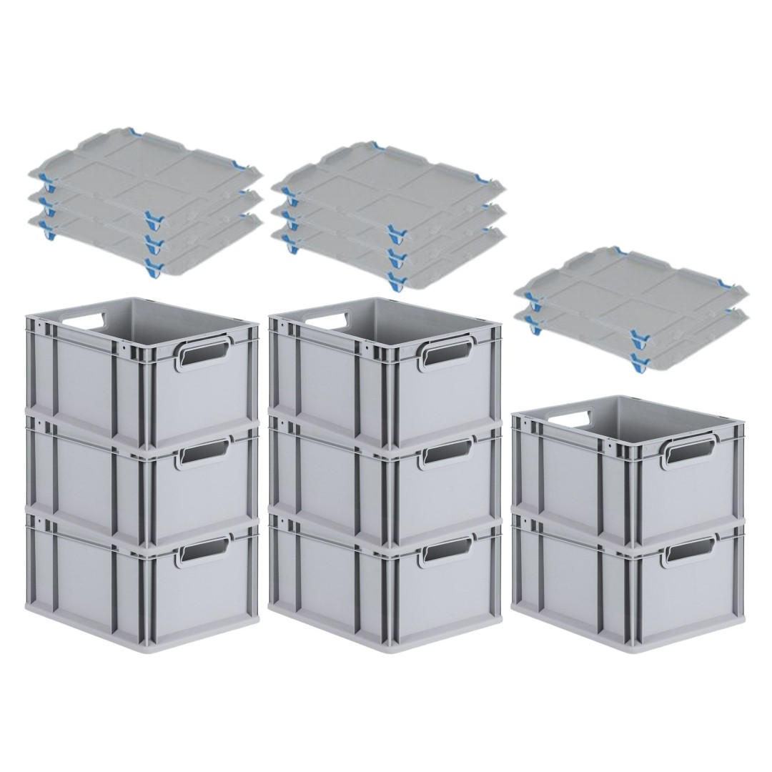 EUROBOX 8x Nextgen Economy Mit Auflagedeckel Grau/Blau Griffe Offen 20 Liter - Blau, Kunststoff (30/22/40cm) - PROREGAL