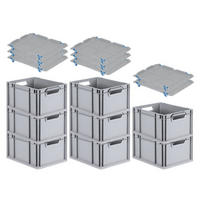 EUROBOX 8x Nextgen Economy Mit Auflagedeckel Grau/Blau Griffe Offen 20 Liter - Blau, Kunststoff (30/22/40cm) - PROREGAL