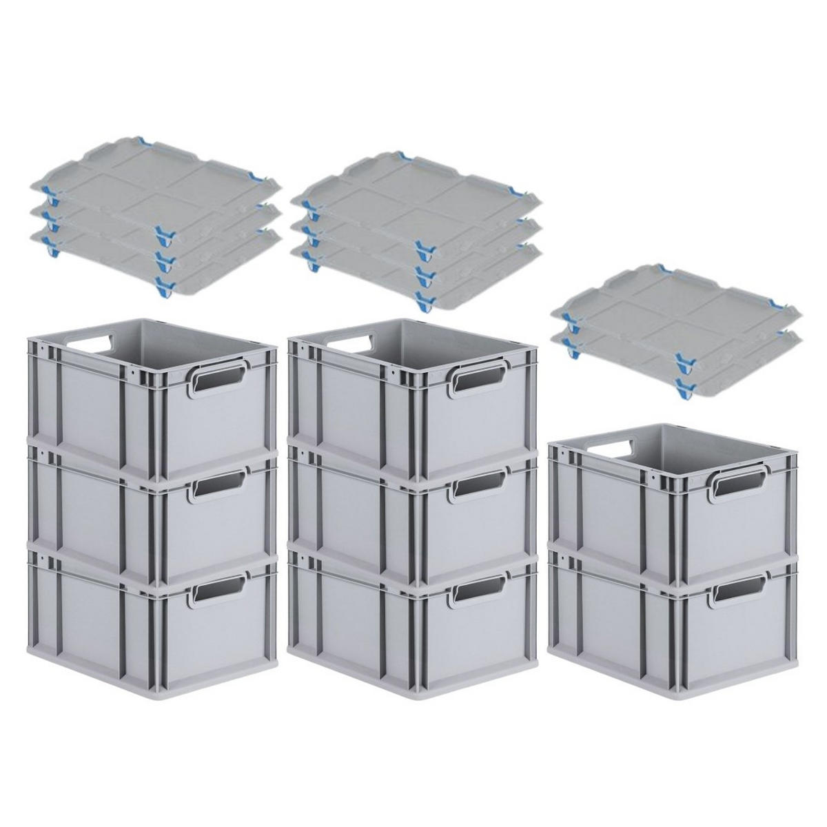 EUROBOX 8x Nextgen Economy Mit Auflagedeckel Grau/Blau Griffe Offen 20 Liter - Blau, Kunststoff (30/22/40cm) - PROREGAL