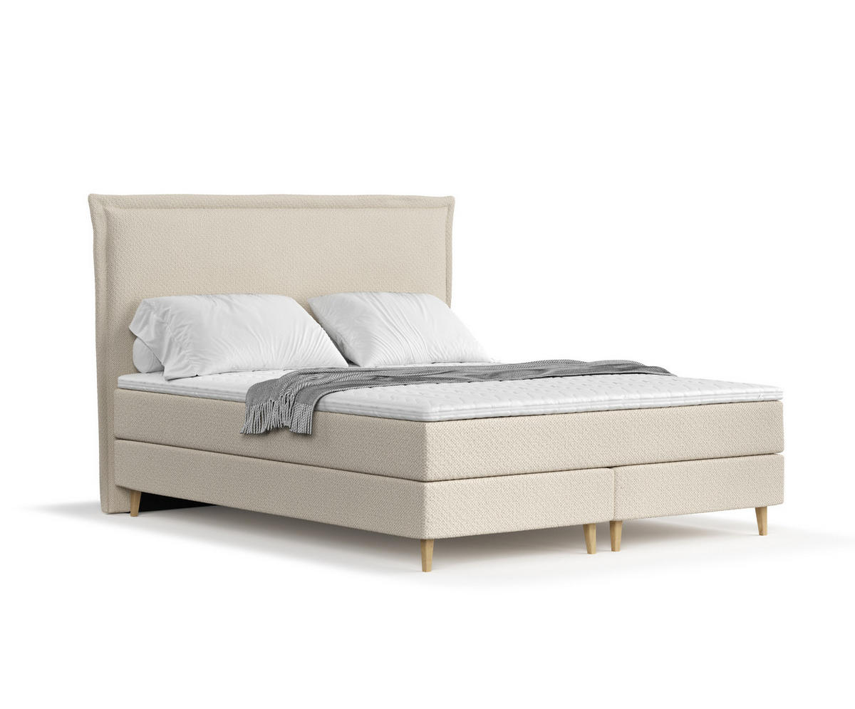 KONTINENTALBETT Calma Beige 120/200 cm mit Matratze und Topper - Beige/Naturfarben, Holz/Holzwerkstoff (120/200cm) - Maison de Reve
