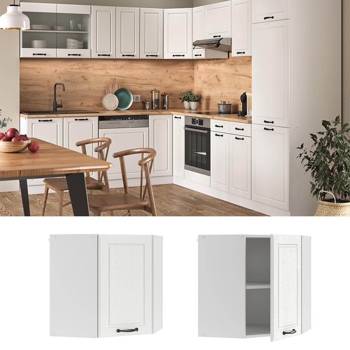 ECKHÄNGESCHRANK R-Line Weiß Landhaus 57 cm - Weiß, Holzwerkstoff (57/60/34.1cm) - Vicco